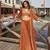 Rust viscose jacquard silk hand work palazzo set