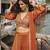 Rust viscose jacquard silk hand work palazzo set