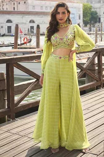 LEMON readymade viscos jacquard silk with hand work palazzo set