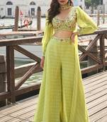 LEMON readymade viscos jacquard silk with hand work palazzo set