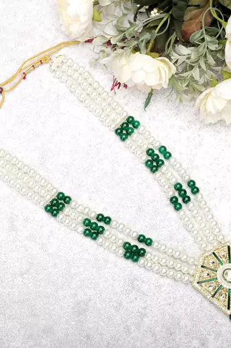 Pearl-Beaded Dulha Moti Mala Haar Necklace With Elegant Brooch