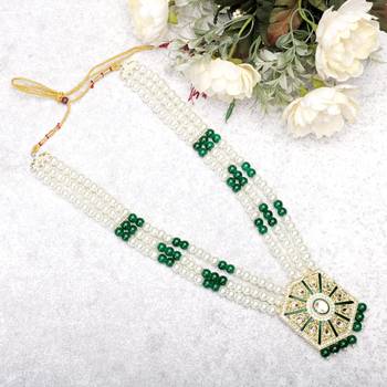 Pearl-Beaded Dulha Moti Mala Haar Necklace With Elegant Brooch 5