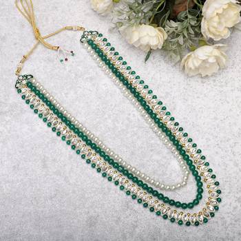 Layered moti necklace With Antique Brooch 5