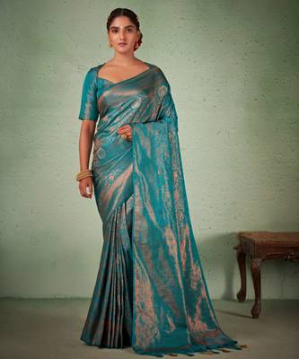 Blue Kanjeevaram Design Art Silk Saree  1