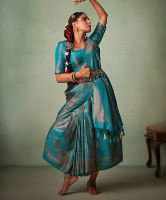 Blue Kanjeevaram Design Art Silk Saree  4