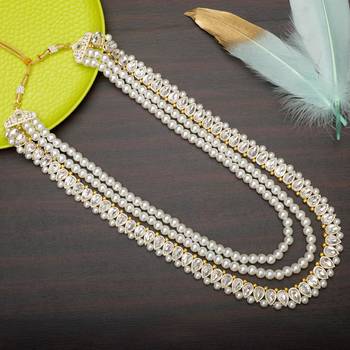 Layered moti necklace With Antique Brooch 5