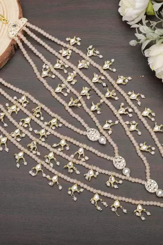 Men Kundan-Studded Pearl Groom Dulha Moti Mala Necklace With Designer Brooch