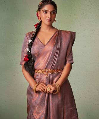 Gray Kanjeevaram Design Art Silk Saree  5