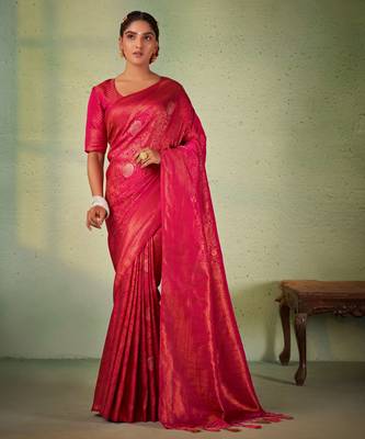 Dark Pink Kanjeevaram Design Art Silk Saree  1