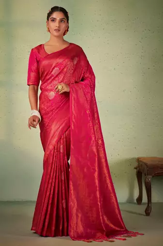 Dark Pink Kanjeevaram Design Art Silk Saree 