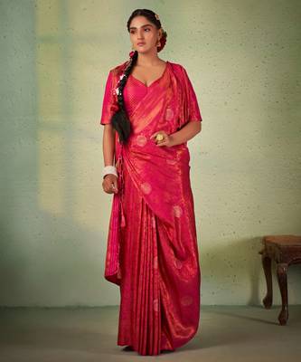 Dark Pink Kanjeevaram Design Art Silk Saree  2
