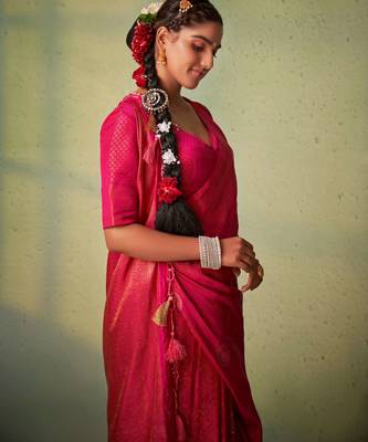 Dark Pink Kanjeevaram Design Art Silk Saree  3