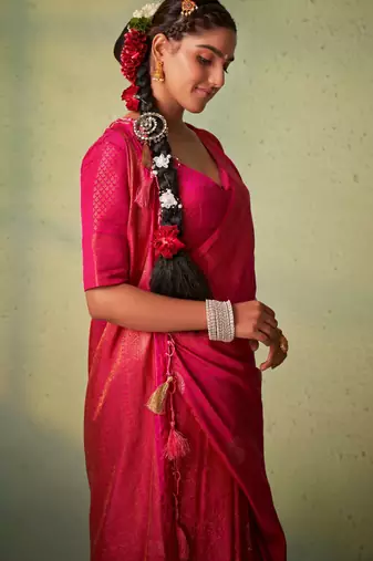 Dark Pink Kanjeevaram Design Art Silk Saree 