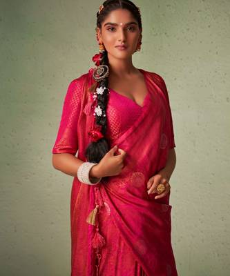 Dark Pink Kanjeevaram Design Art Silk Saree  4