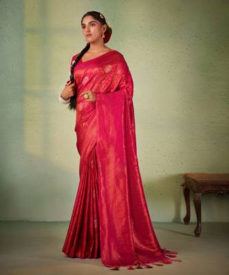 Dark Pink Kanjeevaram Design Art Silk Saree  5