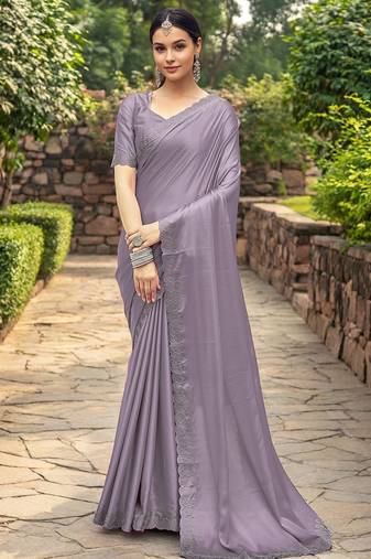 Lavender rangoli silk blend swarovski detailing saree with unstitched blouse