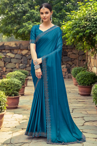 Rama rangoli silk blend swarovski detailing saree with unstitched blouse