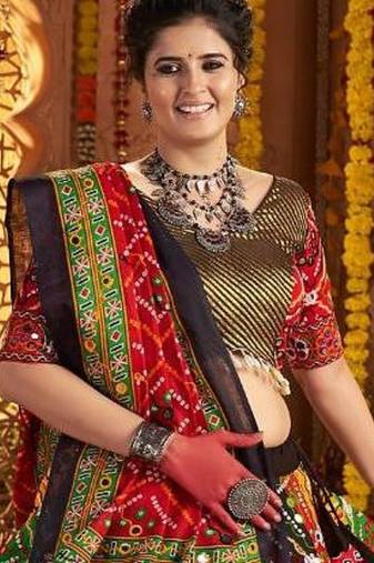 multicolor cotton All Over Print With Aari Foil Work fully stitched lehenga choli