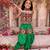 Green embroidered cotton top & dhoti with cap set for girls