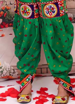 Green embroidered cotton top & dhoti with cap set for girls 5