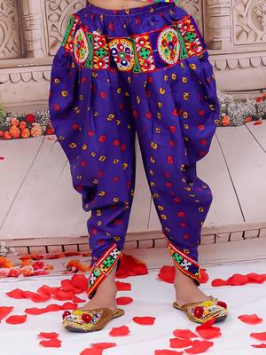 Blue embroidered cotton top & dhoti with cap set for girls 5