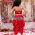 Red embroidered cotton top & dhoti with cap set for girls