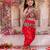 Red embroidered cotton top & dhoti with cap set for girls