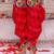 Red embroidered cotton top & dhoti with cap set for girls