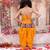 Yellow embroidered cotton top & dhoti with cap set for girls