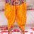 Yellow embroidered cotton top & dhoti with cap set for girls
