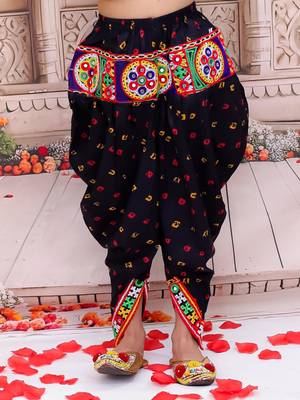 Black embroidered cotton top & dhoti with cap set for girls 5