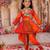Orange printed cotton kurti with dhoti set for girls