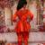 Orange printed cotton kurti with dhoti set for girls
