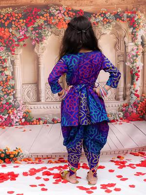 Blue printed cotton kurti with dhoti set for girls 2