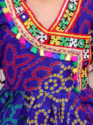 Blue printed cotton kurti with dhoti set for girls 4