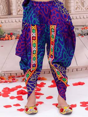 Blue printed cotton kurti with dhoti set for girls 5