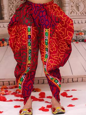 Pink printed cotton kurti with dhoti set for girls 5