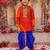 Orange printed cotton kurta with dhoti set for boys