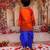 Orange printed cotton kurta with dhoti set for boys