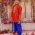 Orange printed cotton kurta with dhoti set for boys