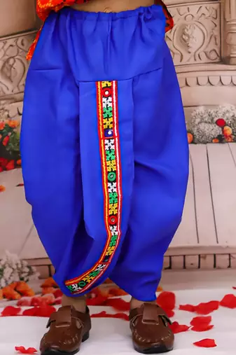 Orange printed cotton kurta with dhoti set for boys