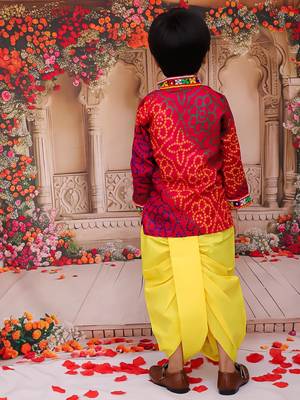 Multicolour printed cotton kurta with dhoti set for boys 2