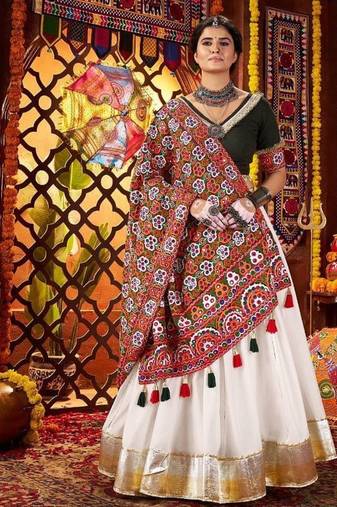 White Silk fully stitched Navratri Lehenga Choli