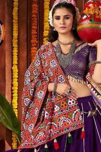 Purple Silk thread Embroidered Navratri Chaniya Choli