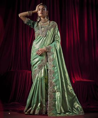 seagreen Silk Blend blend wedding saree 1