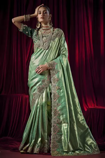 seagreen kanjivaram silk blend wedding saree