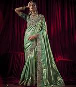 seagreen Silk Blend blend wedding saree