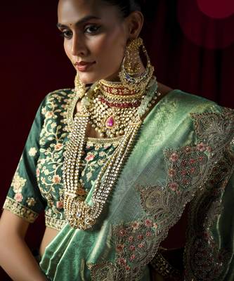 seagreen Silk Blend blend wedding saree 2