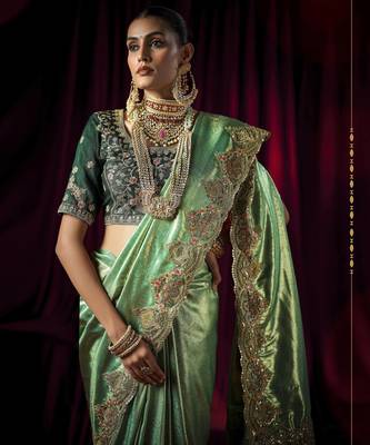 seagreen Silk Blend blend wedding saree 3