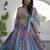 sky-blue Digital Printed with Dori and Zari embroidered Chinnon Silk designer lehenga